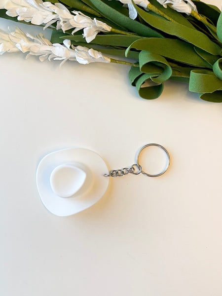 White Western Hat Keychain