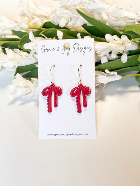 Red “Lace” Bow Earrings