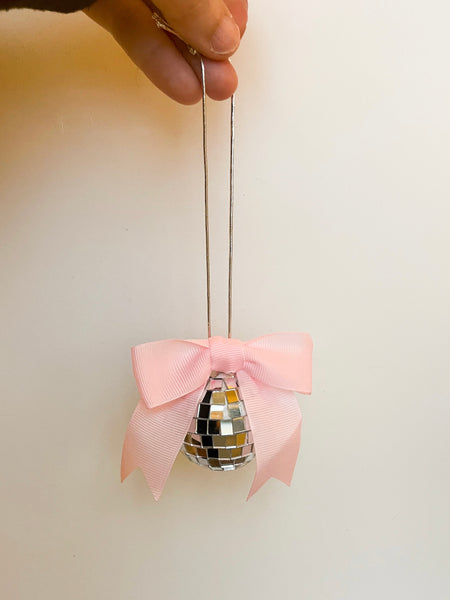 Pink Bow Disco Ball Car Charm
