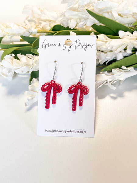 Red “Lace” Bow Earrings