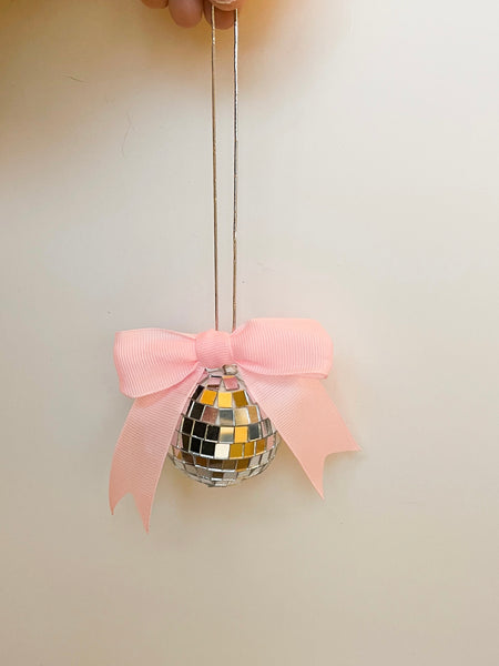Pink Bow Disco Ball Car Charm