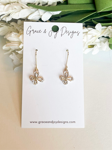 Faux Diamond & Gold Butterfly Earrings