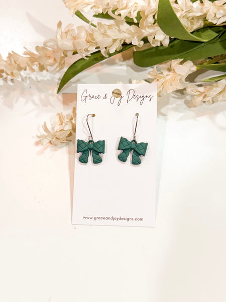 “Quilted” Green Bow Earrings