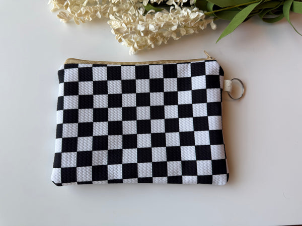 Black & White Checkered Medium Zippered Pouch