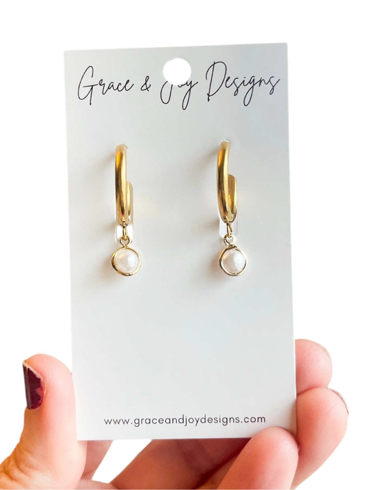 Faux Pearl Drops on Thin Huggie Earrings