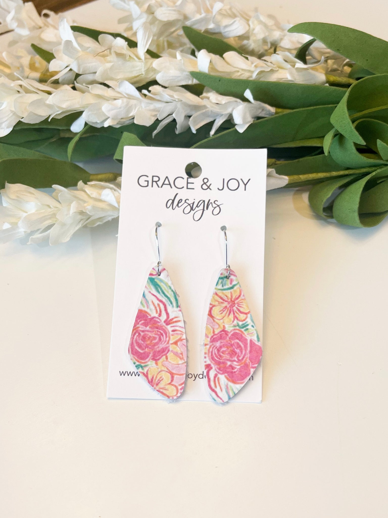 Bright Floral Olivia Leather Earrings
