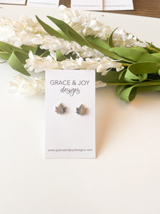 Stainless Steel Silver Maple Leaf Studs