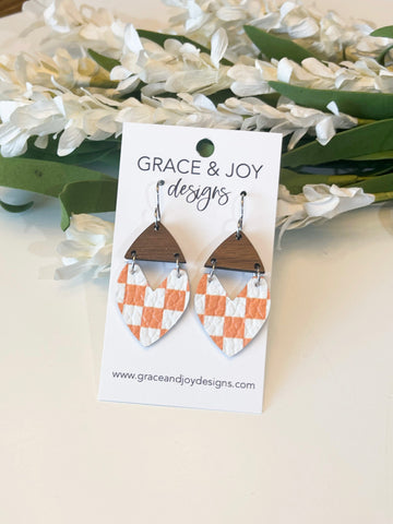 Checkered Orange Mini Swoop Earrings