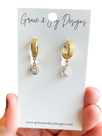 Faux Diamond Drops on Sparkly Thick Huggie Earrings