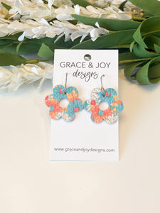 Bright Floral Leather Flower Earrings