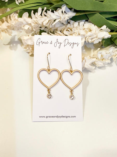 Hearts with Faux Crystal Drop Earrings