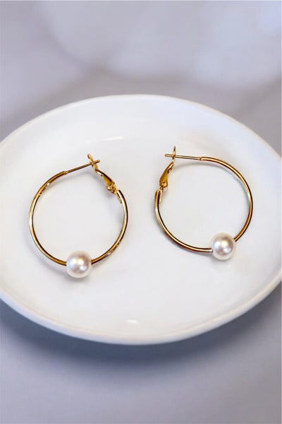 Leverback Hoops with Faux Pearls Earrings