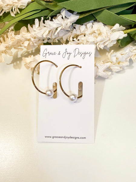 Leverback Hoops with Faux Pearls Earrings