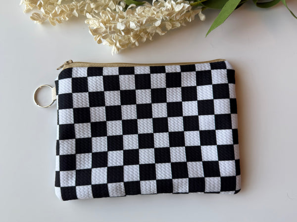 Black & White Checkered Medium Zippered Pouch