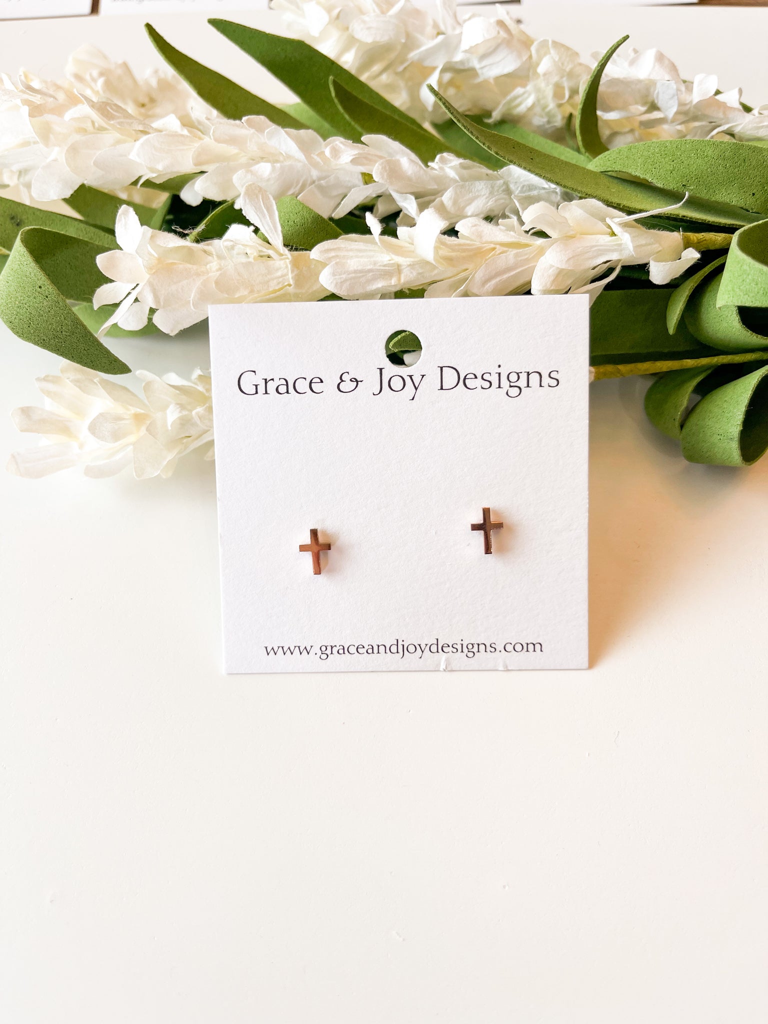 Stainless Steel Rose Gold Cross Studs