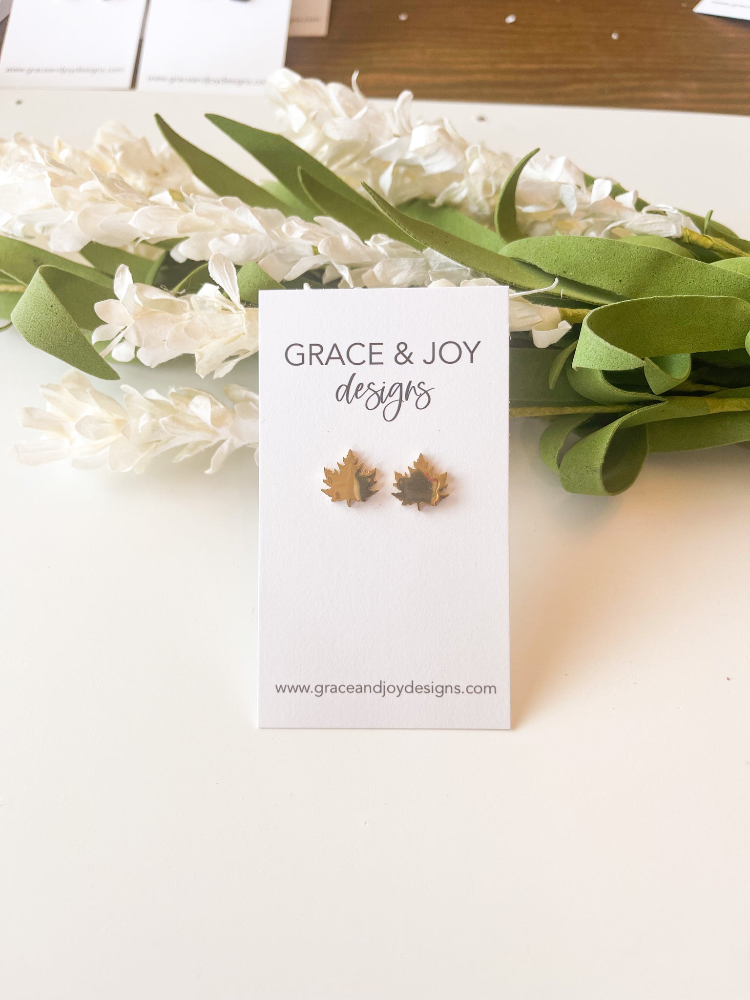 Stainless Steel Gold Maple Leaf Studs