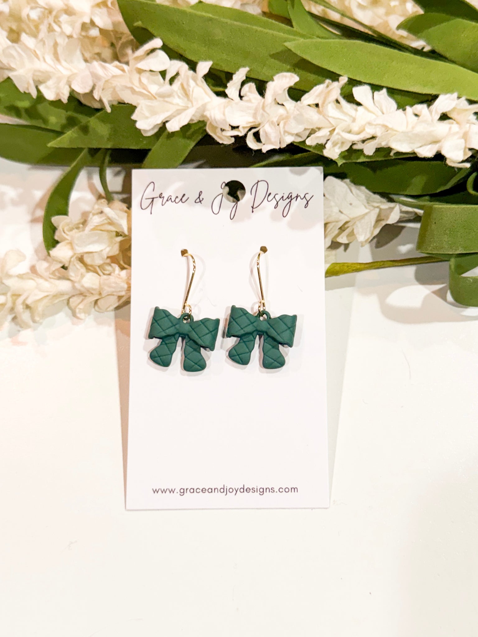 “Quilted” Green Bow Earrings