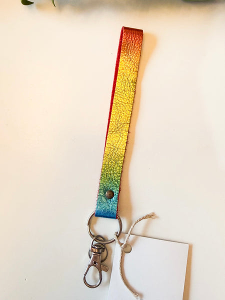 Metallic Rainbow Leather Wrist Strap