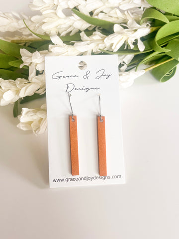 Brown Wood Bar Earrings