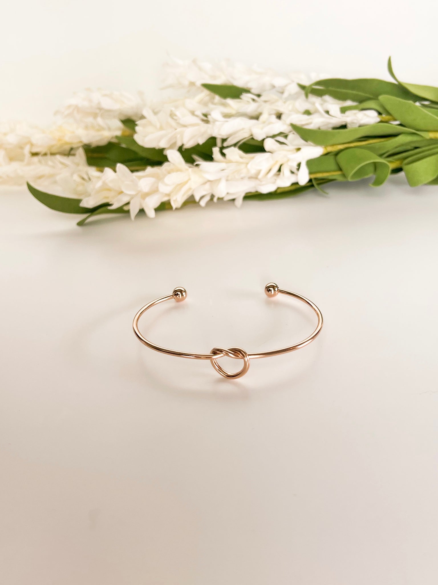 Rose Gold Adjustable Stainless Steel Knot Bangle Bracelet