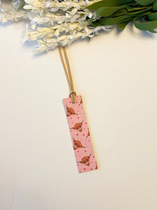 Leather Pink Highland Cow Bookmark