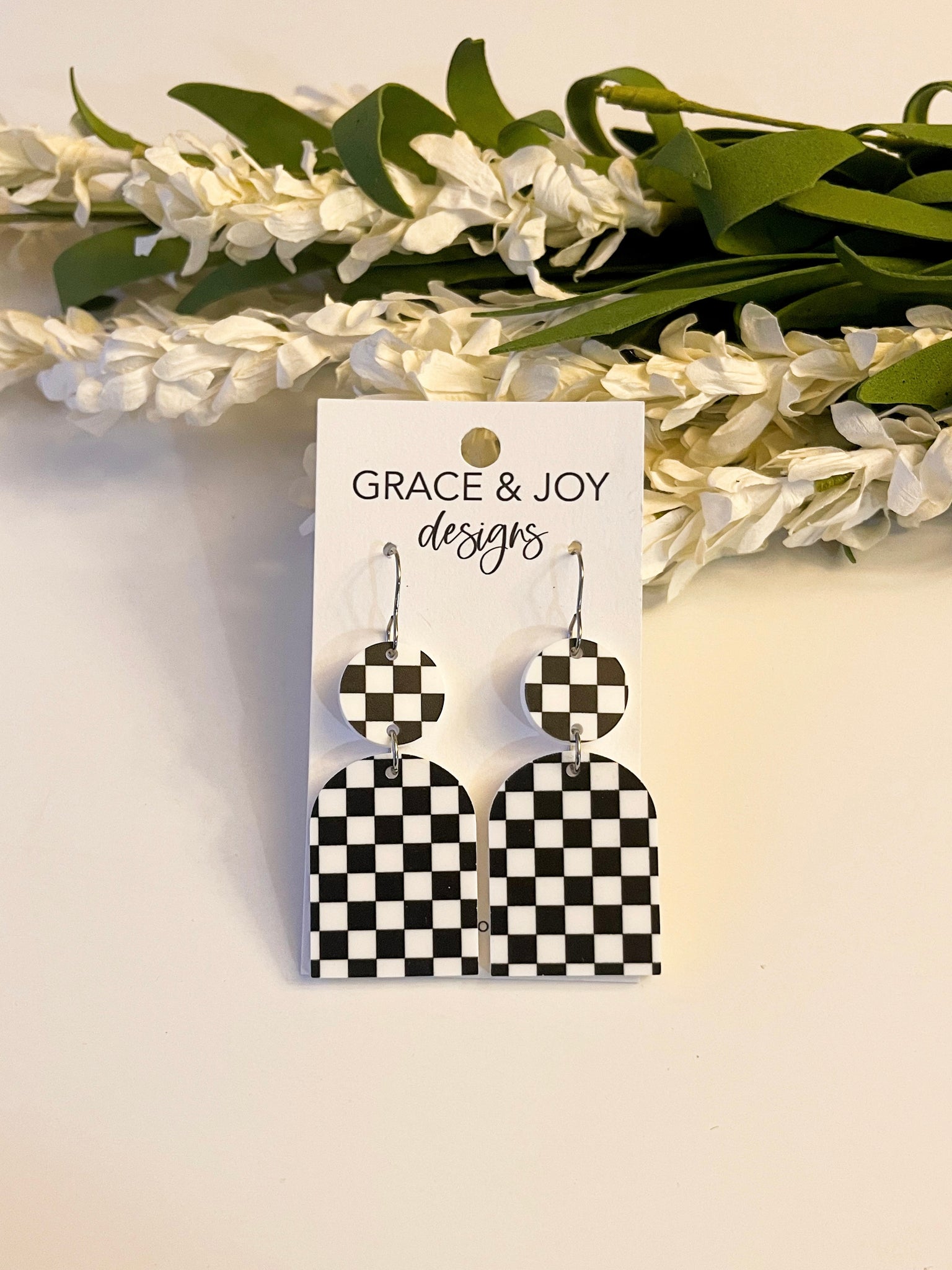 Acrylic Checkered Arch Earrings