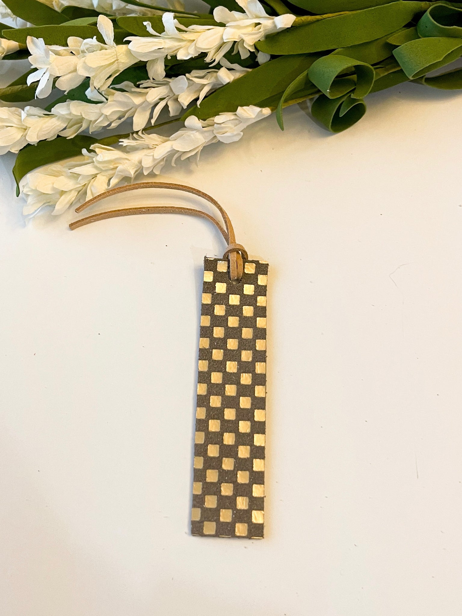 Dark metallic checkered Leather Bookmark