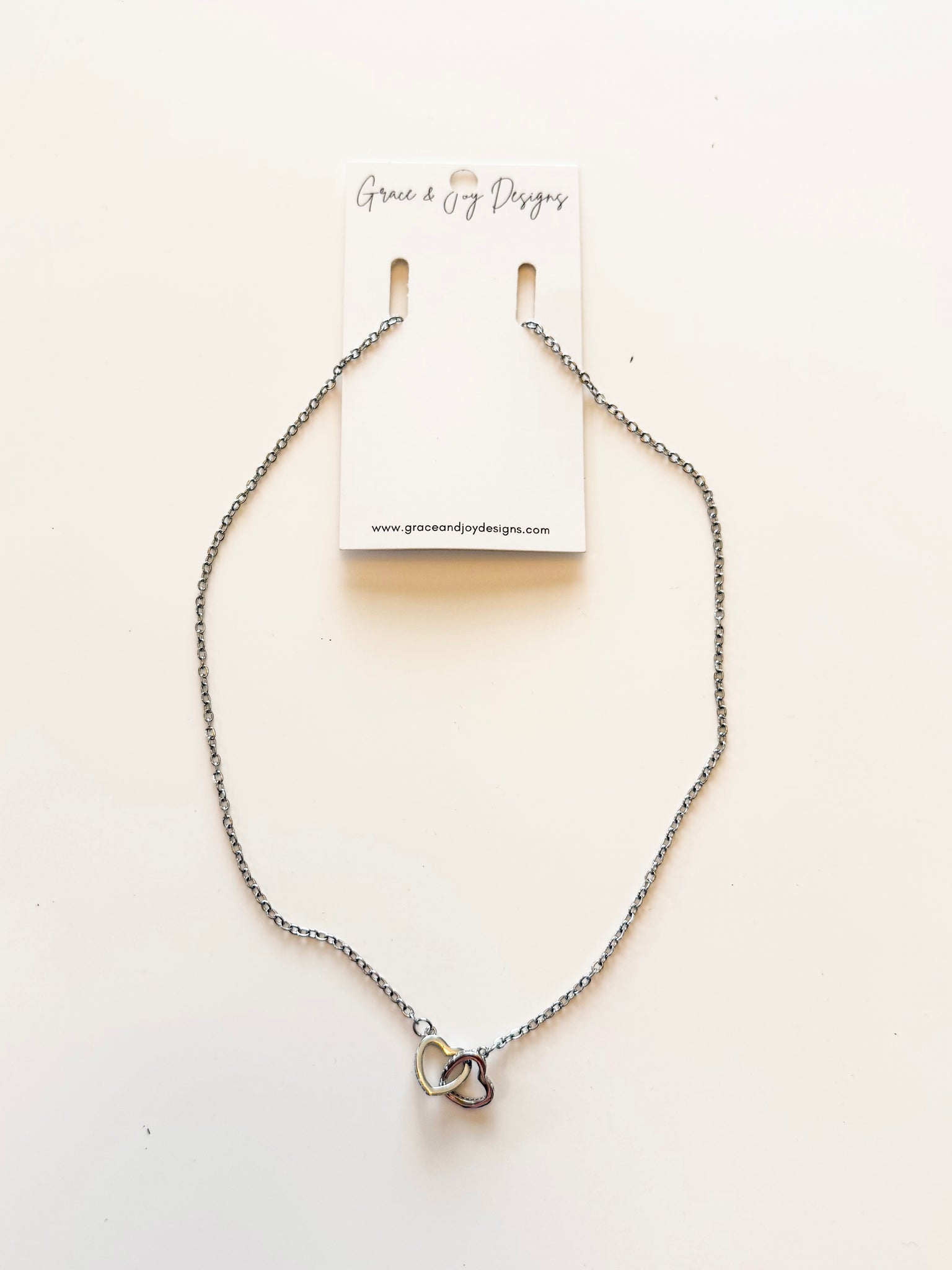 Silver Interlocking Hearts necklace 17.8”