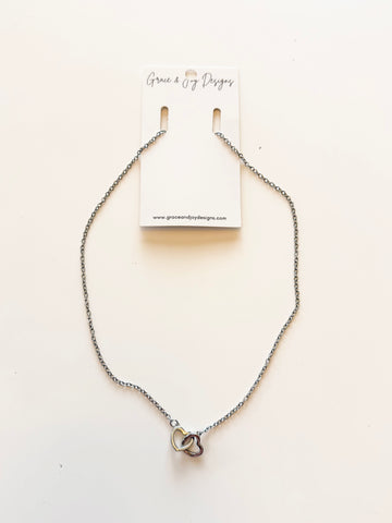 Silver Interlocking Hearts necklace 18”