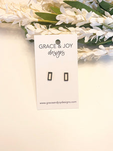 Stainless Steel Black Rectangle Studs