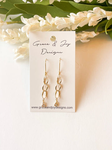 Linked Ovals with faux Crystal drop Earrings