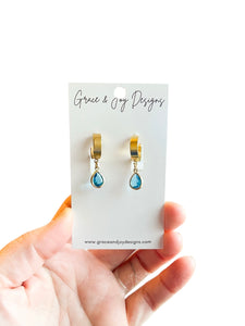 Bright Blue Teardrops on thick Huggie Earrings