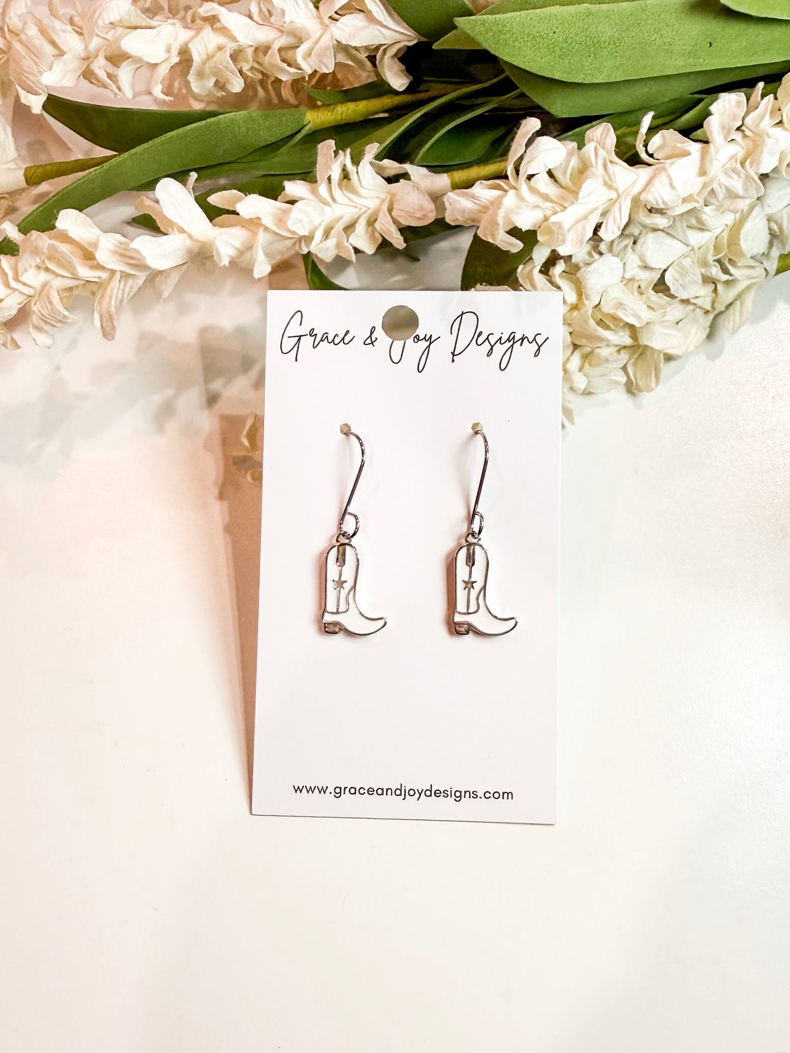 White Cowboy Boot Earrings