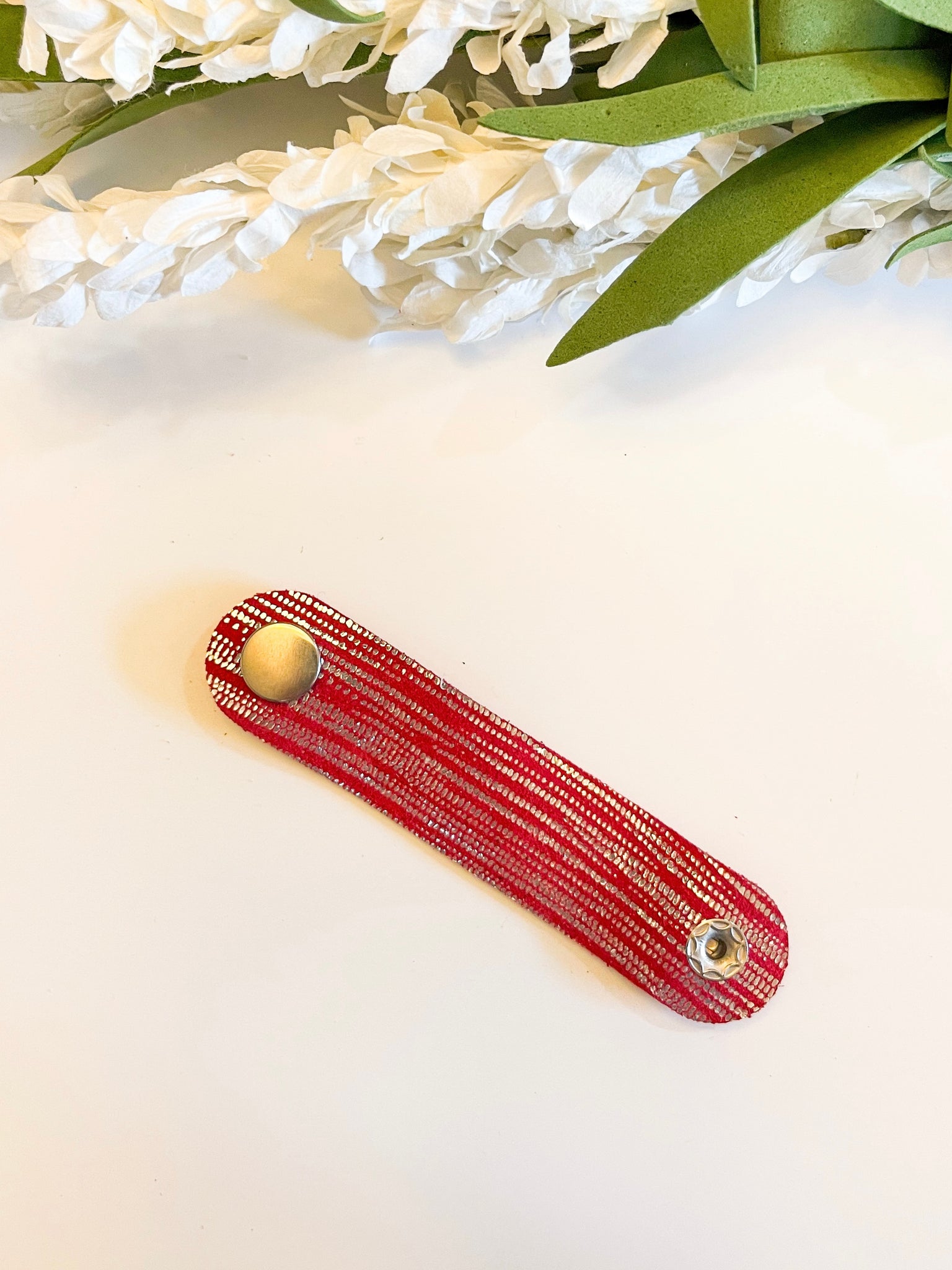 Metallic Silver striped Red Cord keeper