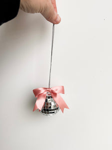 Smaller Pink Bow Disco Ball Car Charm