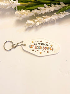 On my way iced coffee White Acrylic Motel style Keychain