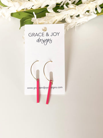 Hot Pink Bar Hoop Earrings