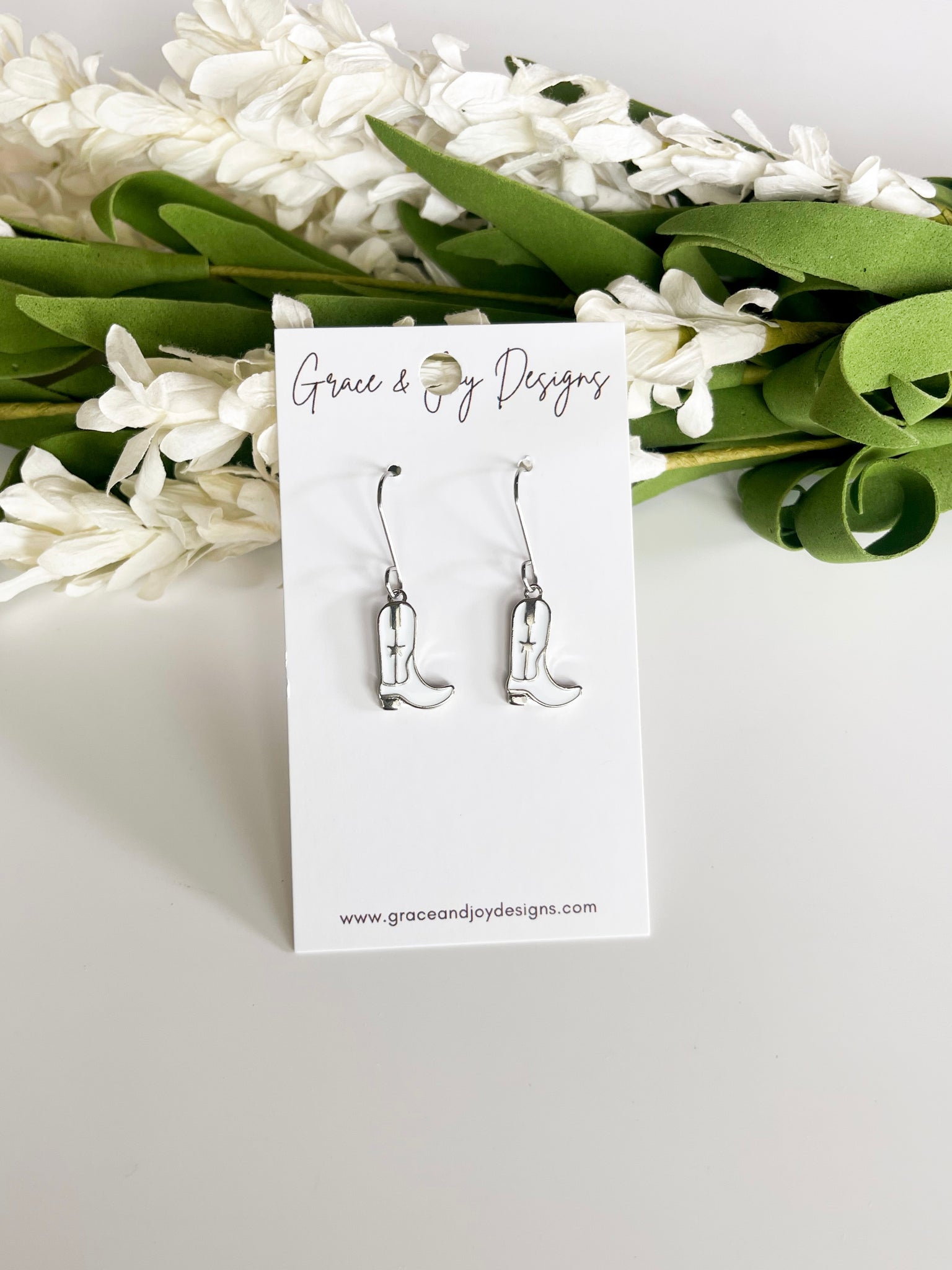 White Boot Earrings