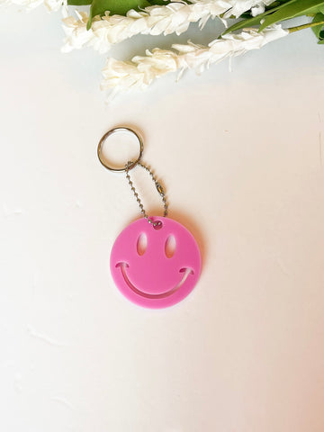 Hot Pink Happy Face Acrylic Keychain