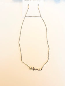 Silver Mama Script Necklace