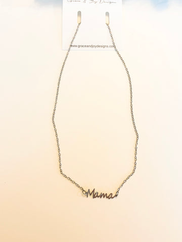 Silver Mama Script Necklace