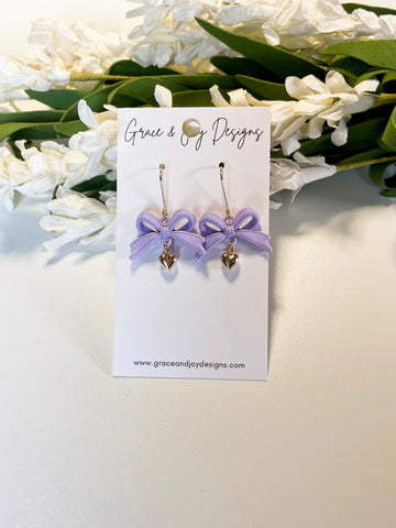 Purple Bows with Puff Hearts Earrings