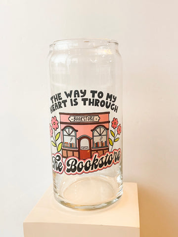 20 oz  Bookstore way to my heart Can Glass
