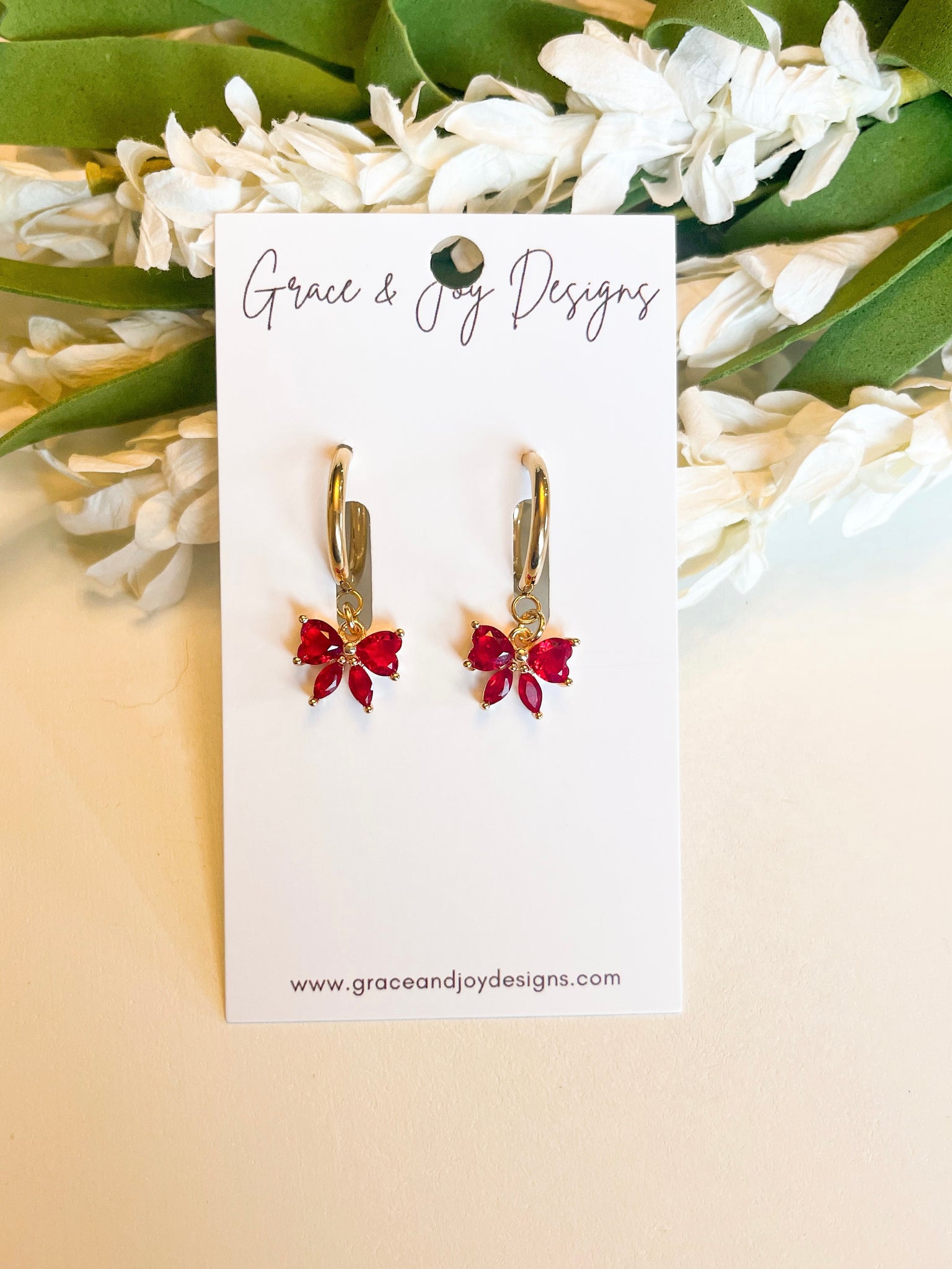 Red Bows on Skinny Huggie Earrings