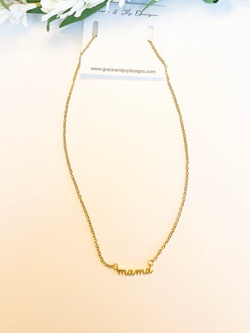 Gold Mama Script Necklace