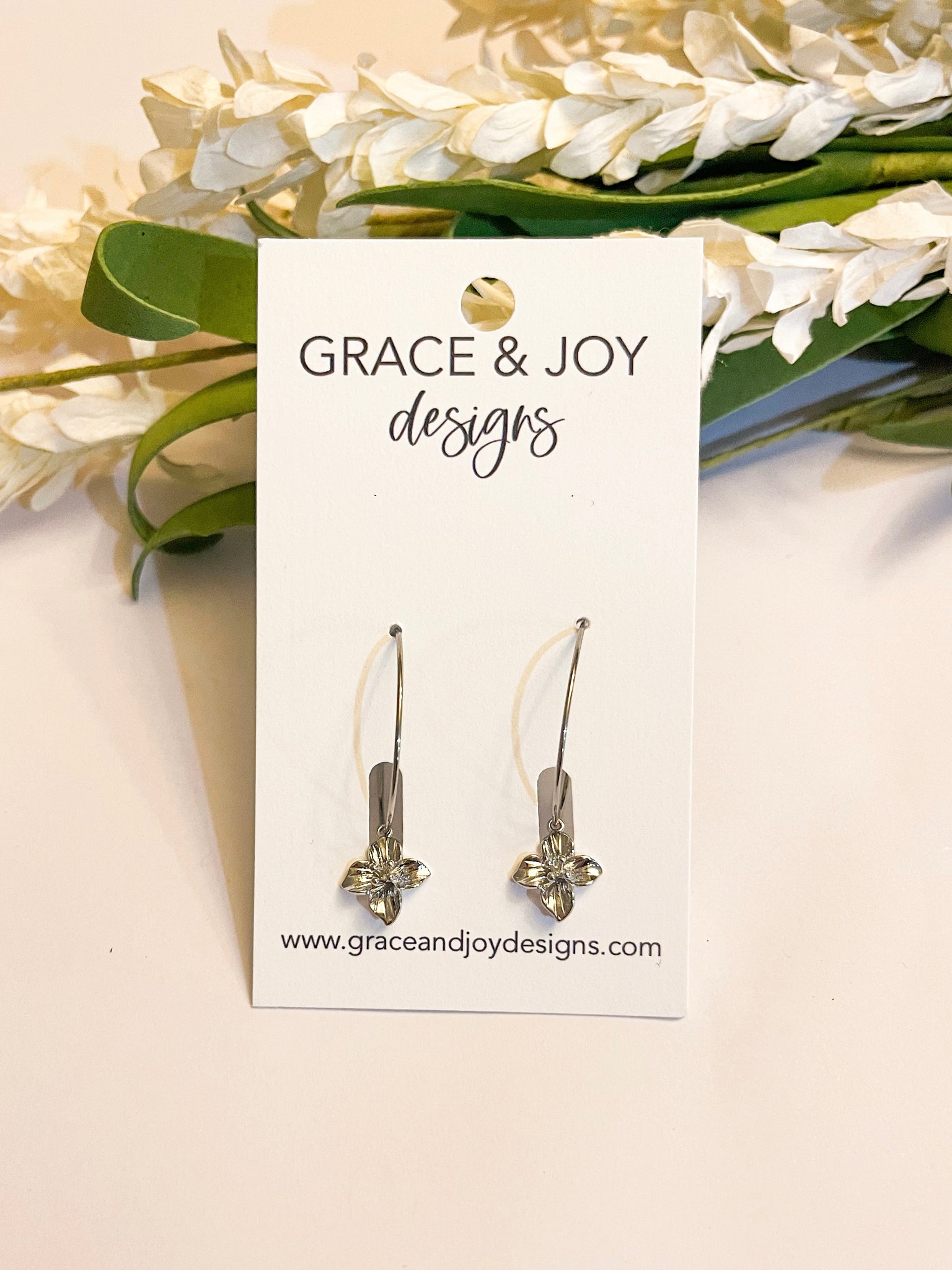 Silver Flower Hoop Earrings