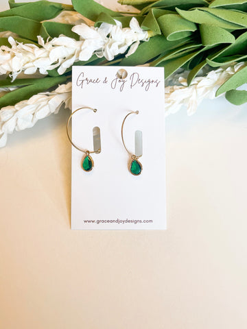 Emerald Green teardrop Hoop Earrings