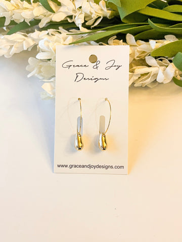 Gold Water Drop 1” Hoop Earrings