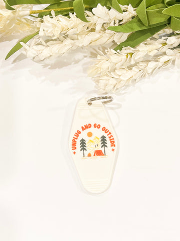 Unplug White Acrylic Motel style Keychain