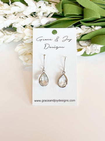 Silver teardrop Shaped Crystal Earrings